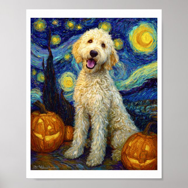Goldendoodle Cute Dog Halloween Jack O Lantern Pum Poster (Framsidan)