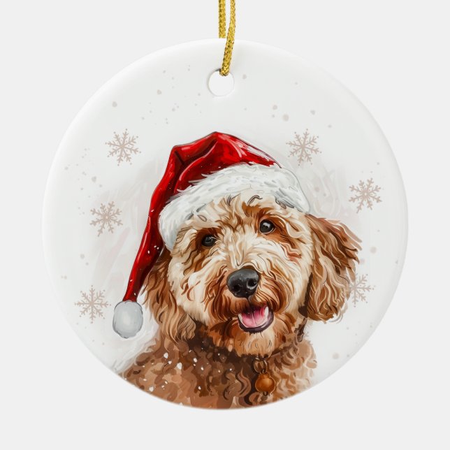 Goldendoodle Dog Christmas Personalized Julgransprydnad Keramik (Framsidan)