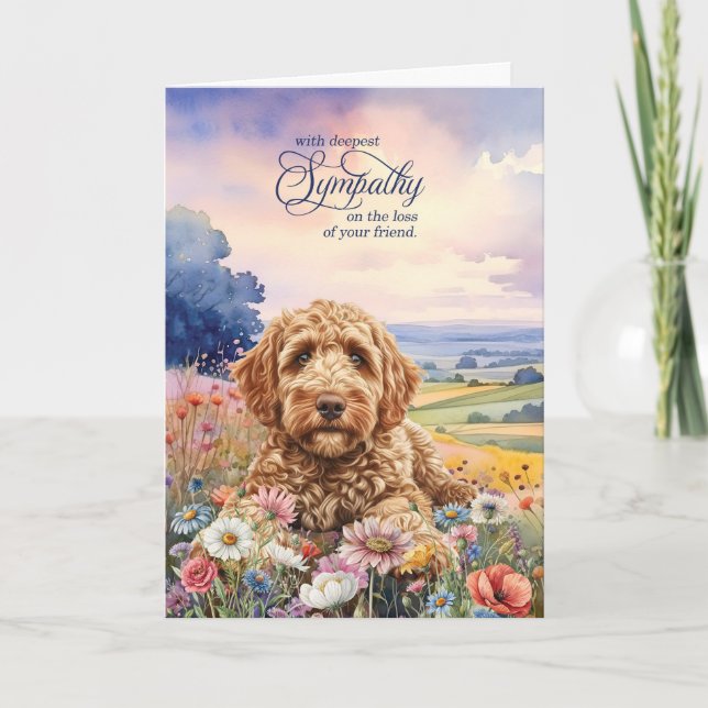 Goldendoodle Dog Field of Wildflowers Pet Sympathy Kort (Framsida)