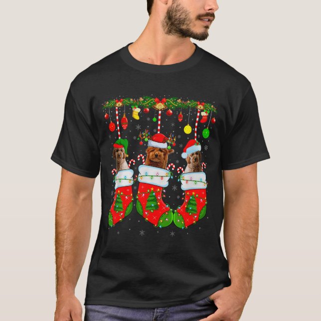 Goldendoodle Dog In Christmas Socks Funny Pet Dog  T Shirt (Framsida)