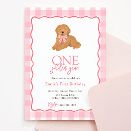 Goldendoodle Dog One Golden Year Girls Birthday Inbjudningar