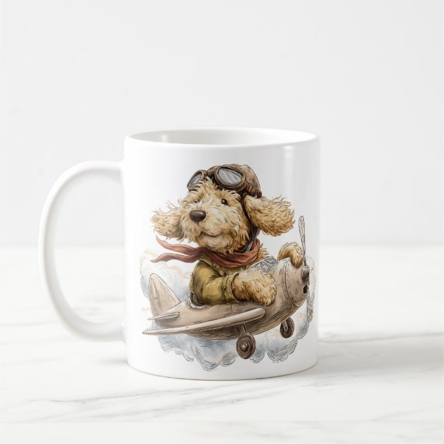 Goldendoodle Dog Pilot Airplane Kaffemugg (Vänster)