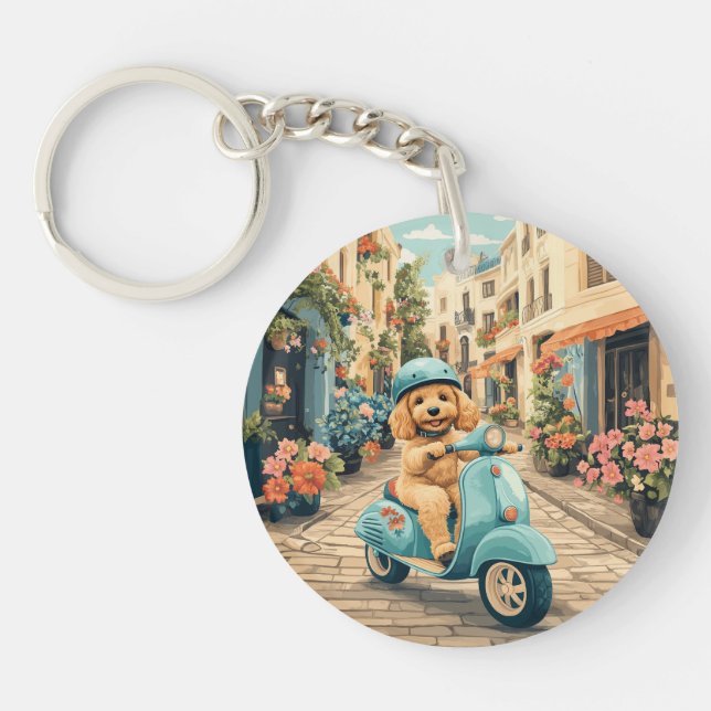 Goldendoodle Dog Riding Scooter European Streets (Framsidan)