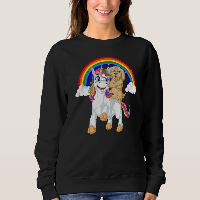 Goldendoodle Dog Riding Unicorn Rainbow Girls & Ki T Shirt (Framsida)