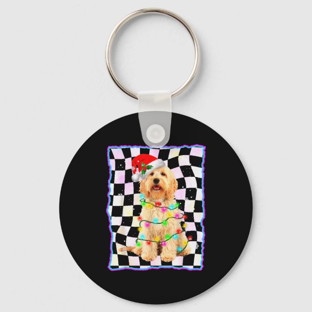 Goldendoodle Dog Tree Christmas Xmas Pet Dogs Gift Nyckelring (Framsida)