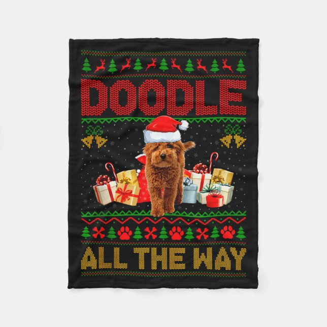 Goldendoodle Dog Ugly Christmas Sweaters Pet Dog L Fleecefilt (Framsidan)