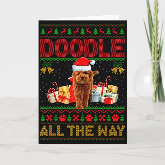 Goldendoodle Dog Ugly Christmas Sweaters Pet Dog L Kort (Framsida)