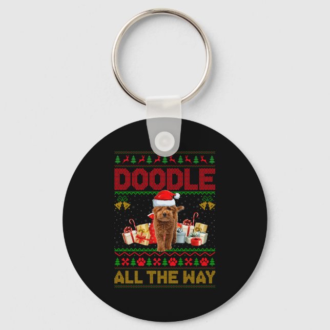 Goldendoodle Dog Ugly Christmas Sweaters Pet Dog L Nyckelring (Framsida)