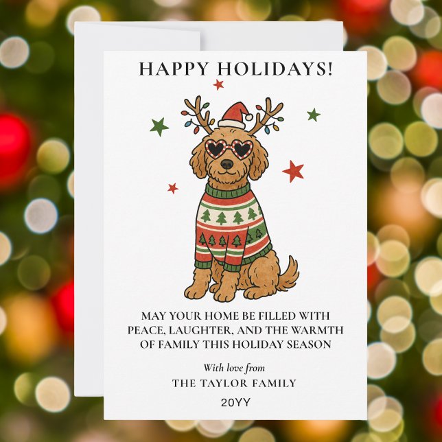 Goldendoodle Dog Ugly Sweater Christmas Julkort (Goldendoodle Dog Ugly Sweater Christmas Holiday Card
)