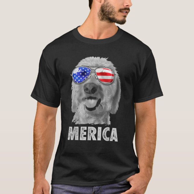 Goldendoodle Doodle 4:e juli Merica Manar America T Shirt (Framsida)