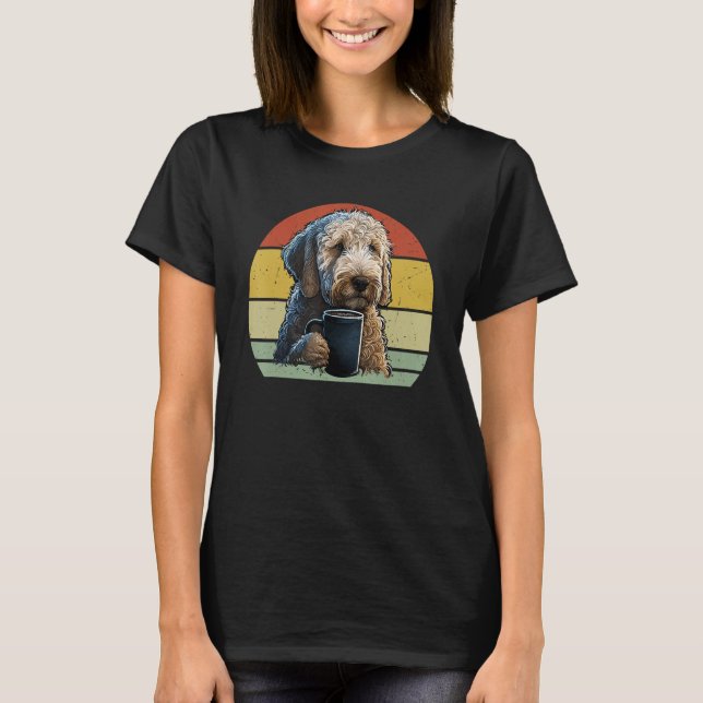 Goldendoodle Drinking Coffee  Dog And Coffee T Shirt (Framsida)