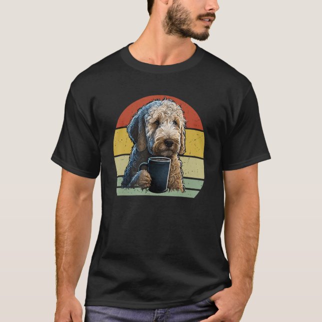 Goldendoodle Drinking Coffee  Dog And Coffee T Shirt (Framsida)
