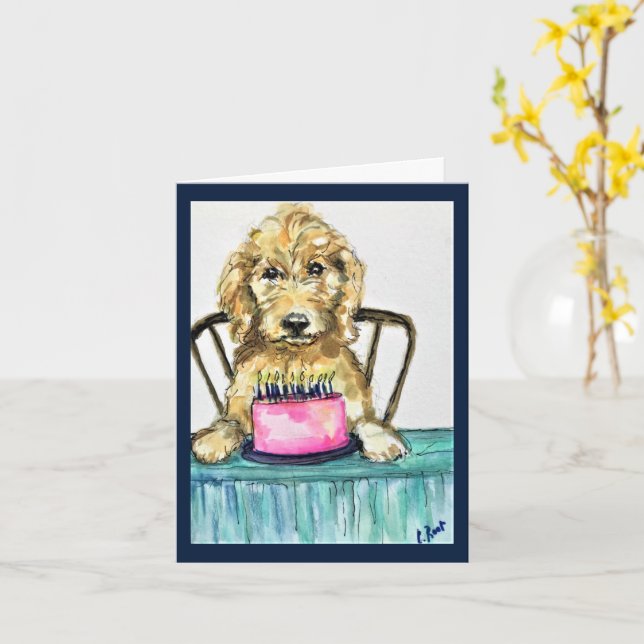 Goldendoodle-födelsedagskort Kort (Gul blomma)