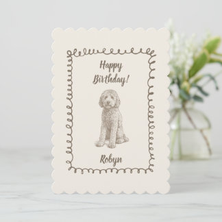 Goldendoodle Födelsedagskort | Söt Handritad Hund Tack Kort