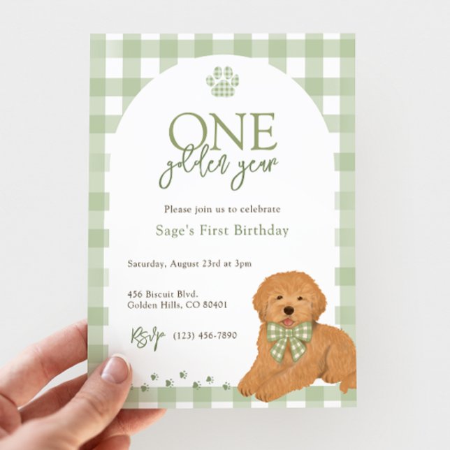 Goldendoodle Första Födelsedagsfest Grön  Inbjudningar (Skapare uppladdad)