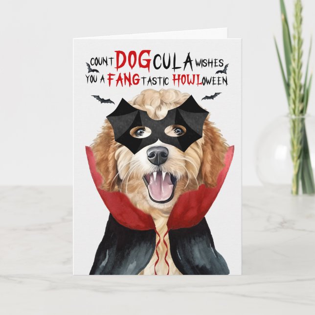 Goldendoodle Funny Count DOGcula Halloween Helgkort (Framsida)