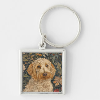 Goldendoodle Fyrkantig Silverfärgad Nyckelring