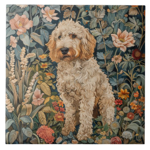 Goldendoodle Garden Tapestry Födelsedagsfest Kakelplatta