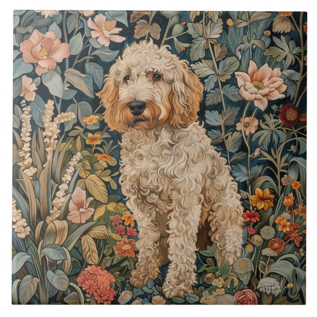 Goldendoodle Garden Tapestry Födelsedagsfest Kakelplatta (Framsidan)