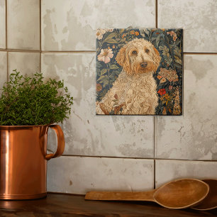Goldendoodle Garden Tapestry Födelsedagsfest Kakelplatta