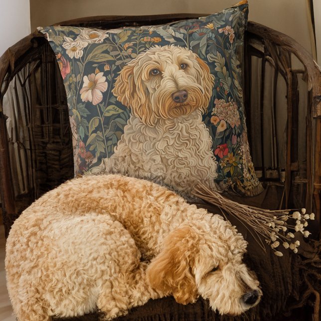 Goldendoodle Garden Tapestry Födelsedagsfest Kudde (Skapare uppladdad)