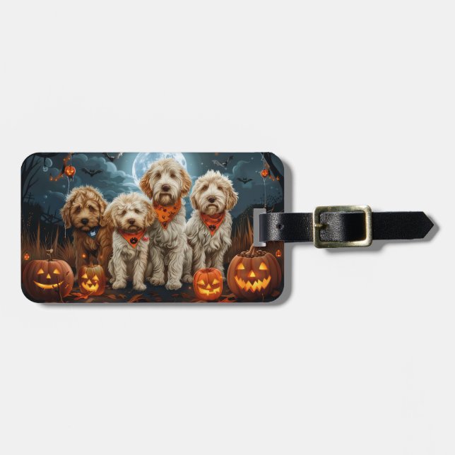 Goldendoodle Halloween Spooky Bagagebricka (Horisontell Framsida)
