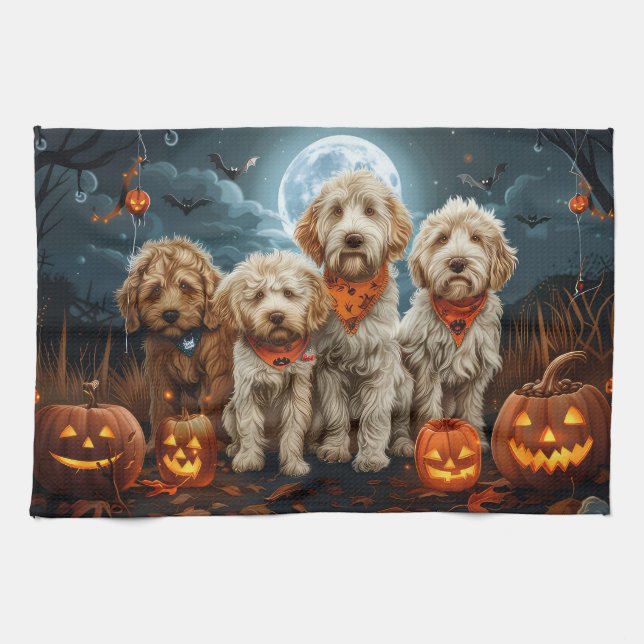 Goldendoodle Halloween Spooky Kökshandduk (Horisontell)