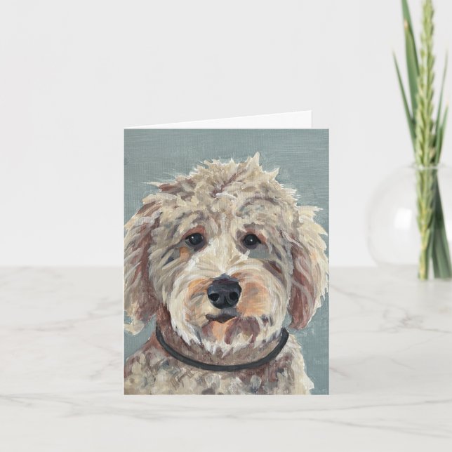 Goldendoodle Hand-Painting på Canvas Anteckningskort (Framsida)