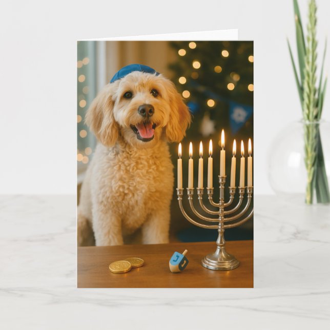Goldendoodle Hanukkah Card Kort (Framsida)