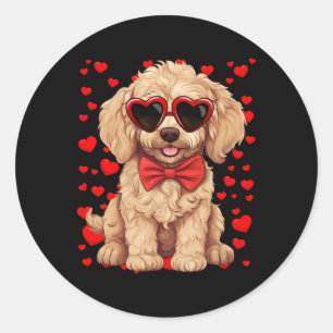 Goldendoodle Hjärtat Sungles Flibber Valentine Dag Runt Klistermärke