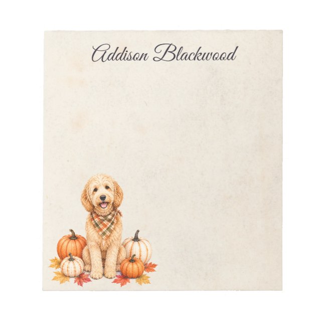 Goldendoodle Höstblad Pumpa Personlig Anteckningsblock (Framsida)