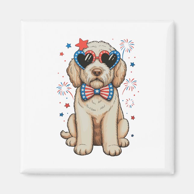 Goldendoodle Hund 250-årsjubileum Patriotisk Magnet (Framsidan)