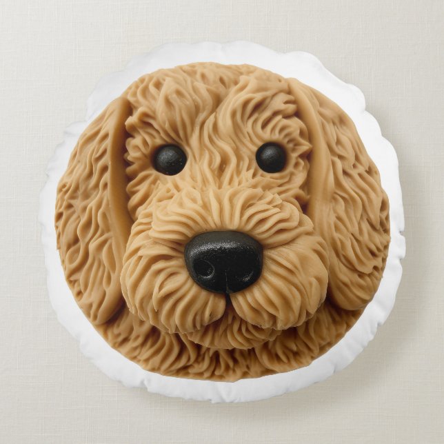 Goldendoodle Hund 3D Inspirerad Rund Kudde (Framsidan)