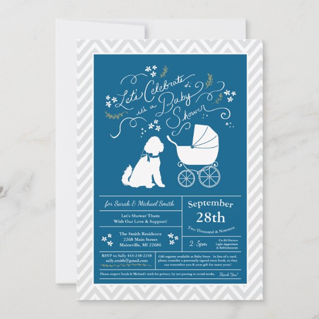 Goldendoodle Hund Baby Shower Blue Boy Inbjudningar (Framsida)