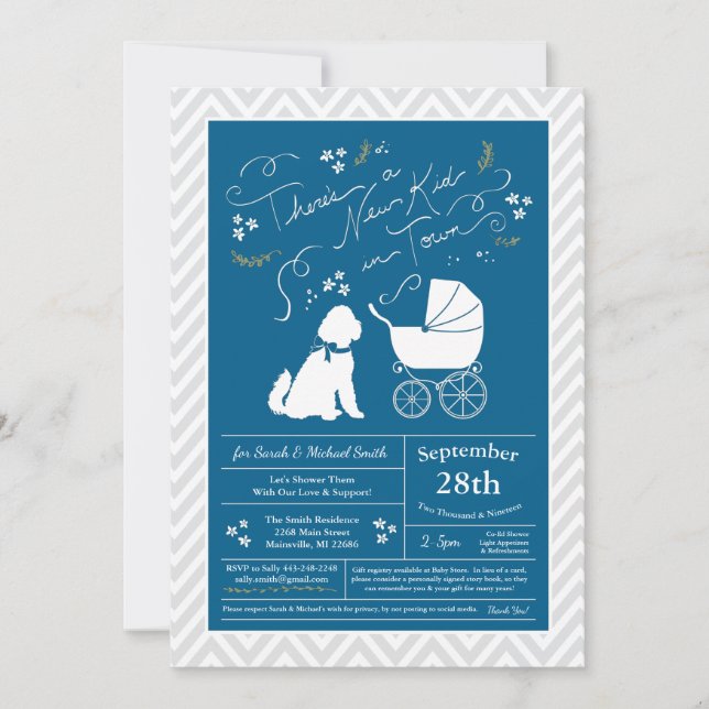 Goldendoodle Hund Baby Shower Blue Boy Inbjudningar (Framsida)