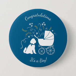 Goldendoodle Hund Baby Shower Boy Blue Knapp