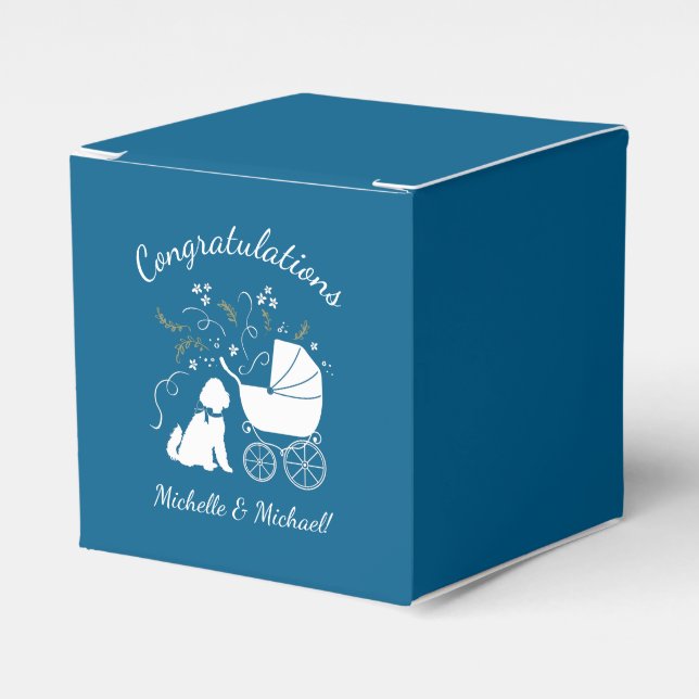 Goldendoodle Hund Baby Shower Boy Blue Presentaskar (Framsidan Sidan)