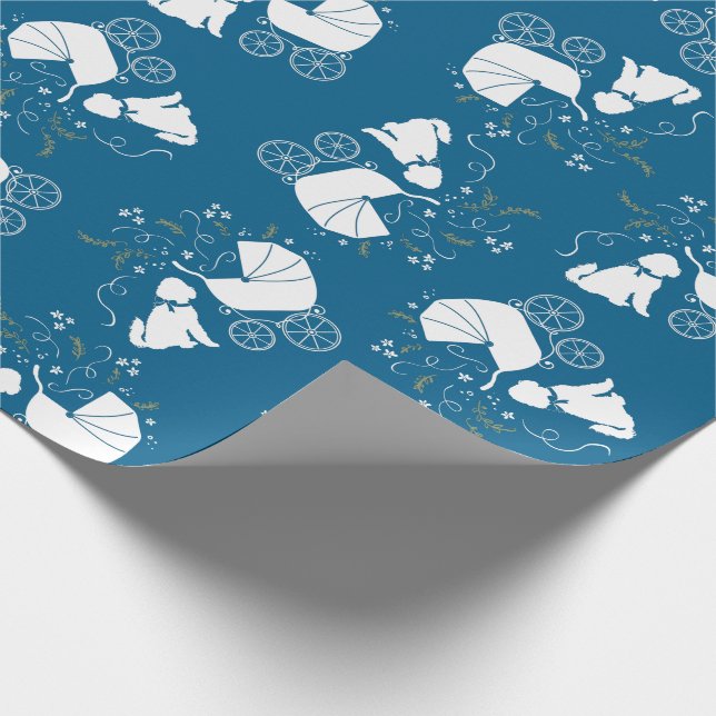 Goldendoodle Hund Baby Shower Boy Blue Presentpapper (Hörn)