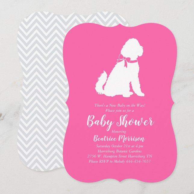 Goldendoodle Hund Baby Shower Rosa Girl Inbjudningar (Fram/baksida)