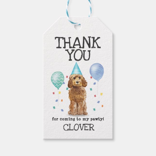Goldendoodle Hund Birthday Tack Favor Gift Märkre Presentetikett (Framsidan)