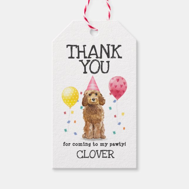Goldendoodle Hund Birthday Tack Favor Gift Märkre Presentetikett (Framsidan)