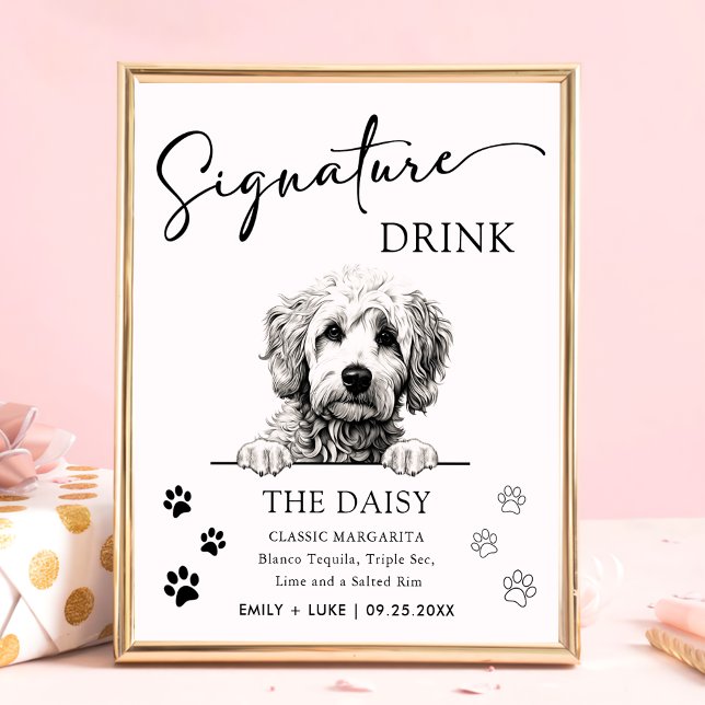 Goldendoodle Hund Bröllop Namnteckning Drink-tecke Poster (Skapare uppladdad)