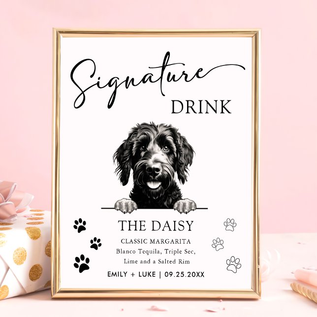 Goldendoodle Hund Bröllop Namnteckning Drink-tecke Poster (Skapare uppladdad)