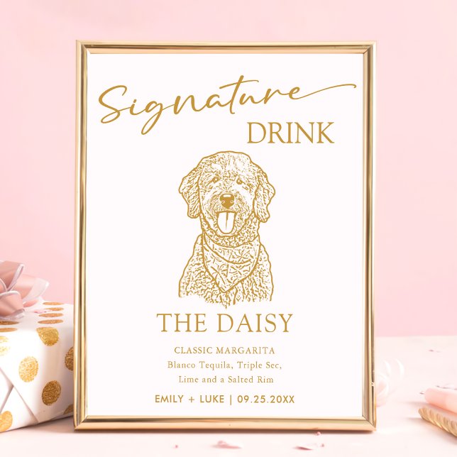 Goldendoodle Hund Bröllop Namnteckning Drink-tecke Poster (Skapare uppladdad)