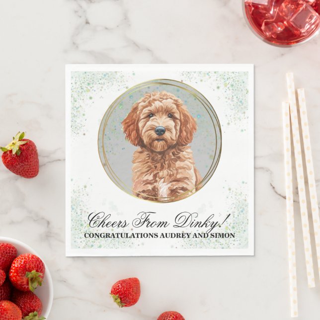 Goldendoodle Hund Bröllop Napkins med Hund Photo Pappersservett (Insitu)