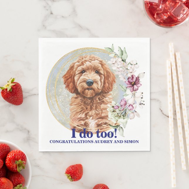 Goldendoodle Hund Bröllop Napkins med Hund Photo Pappersservett (Insitu)