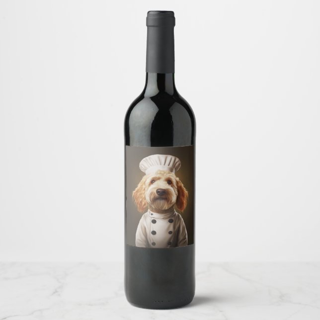 Goldendoodle Hund Chef Vinflaska Etikett (Framsida)