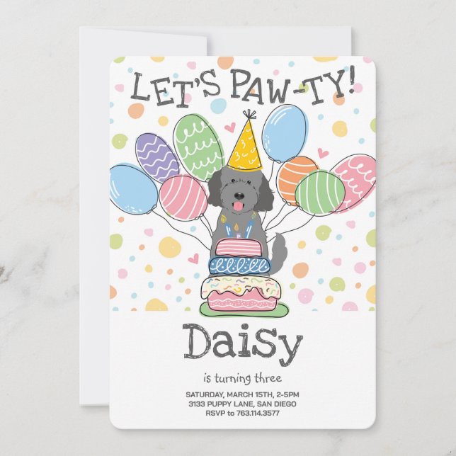 Goldendoodle Hund Födelsedagsfest inbjudan (Framsida)
