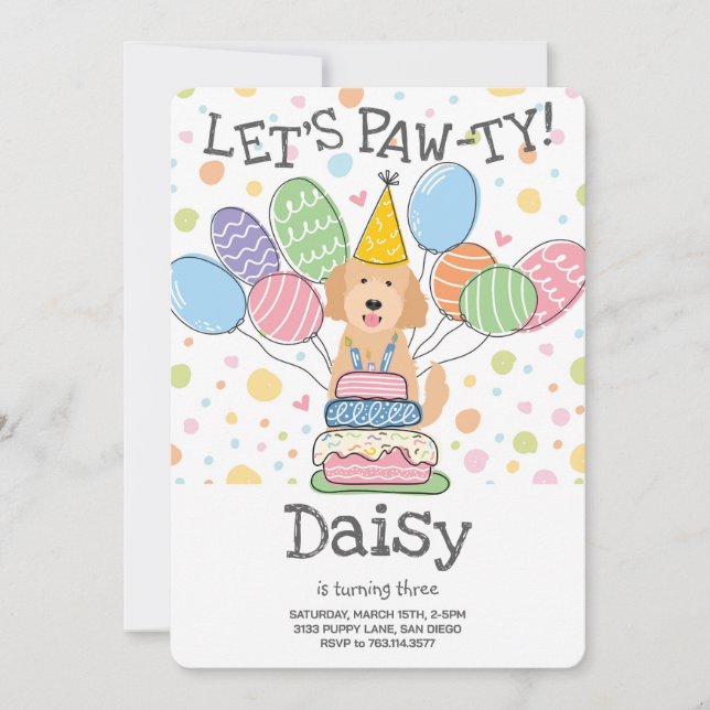 Goldendoodle Hund Födelsedagsfest inbjudan (Framsida)