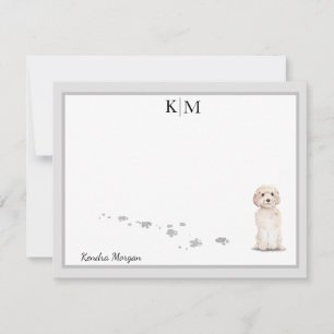 Goldendoodle Hund Grått Gräns Monogram Ditt namn Anteckningskort